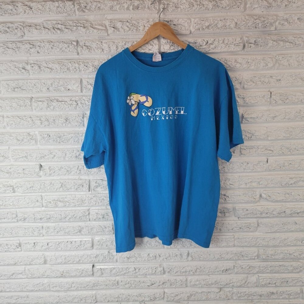 Yazbek Women's 3XL Plus Cozumel Yucatan Mexico Blue 100% Cotton Graphic NOV32E